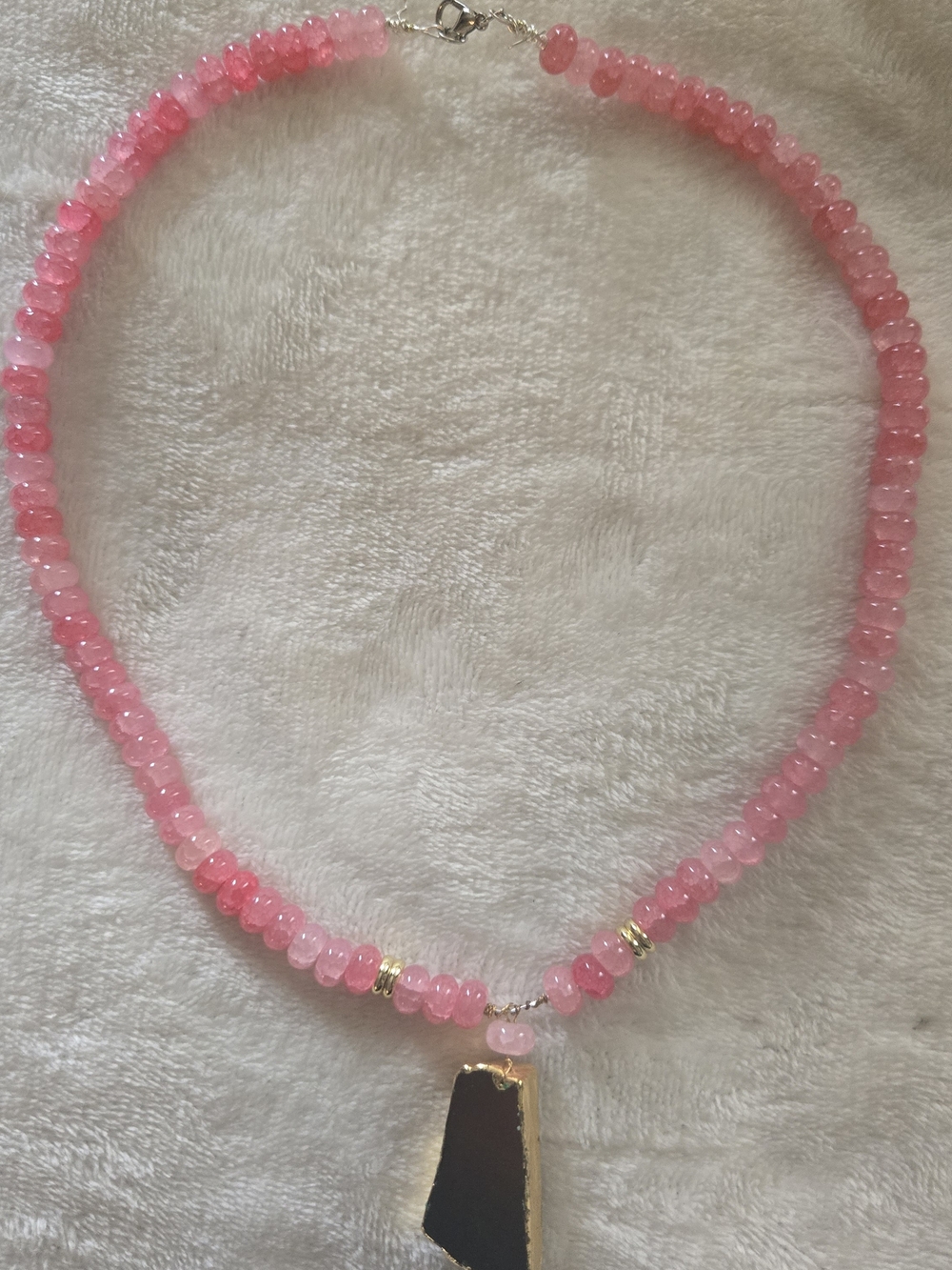 Pink Handcrafted Gemstone Beaded Necklace with vintage brown agate Pendant